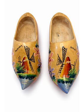 Vintage Dutch Wooden Clogs Hand Painted Holland Souvenir Shoes Amsterdam Windmil